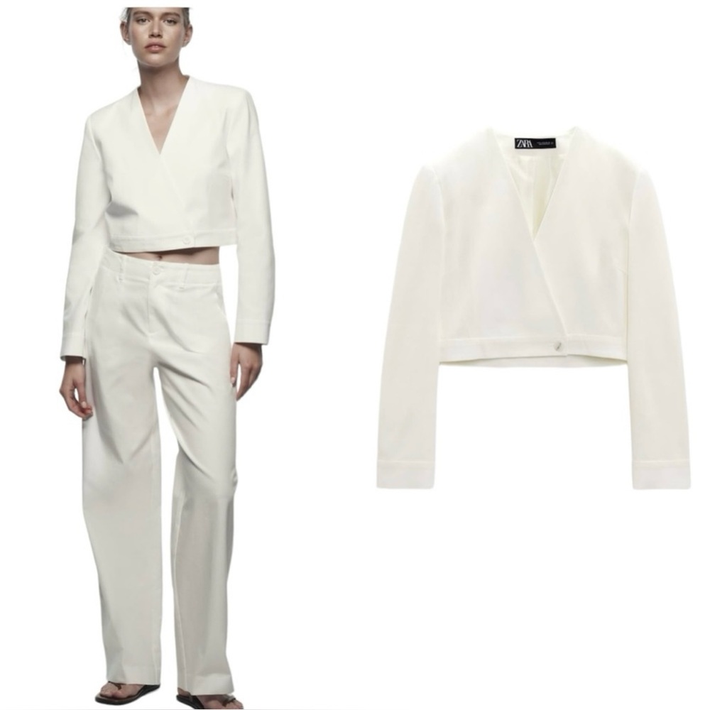 LINEN BLEND CROPPED BLAZER